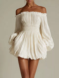 Off-Shoulder Pleated Mini Dress