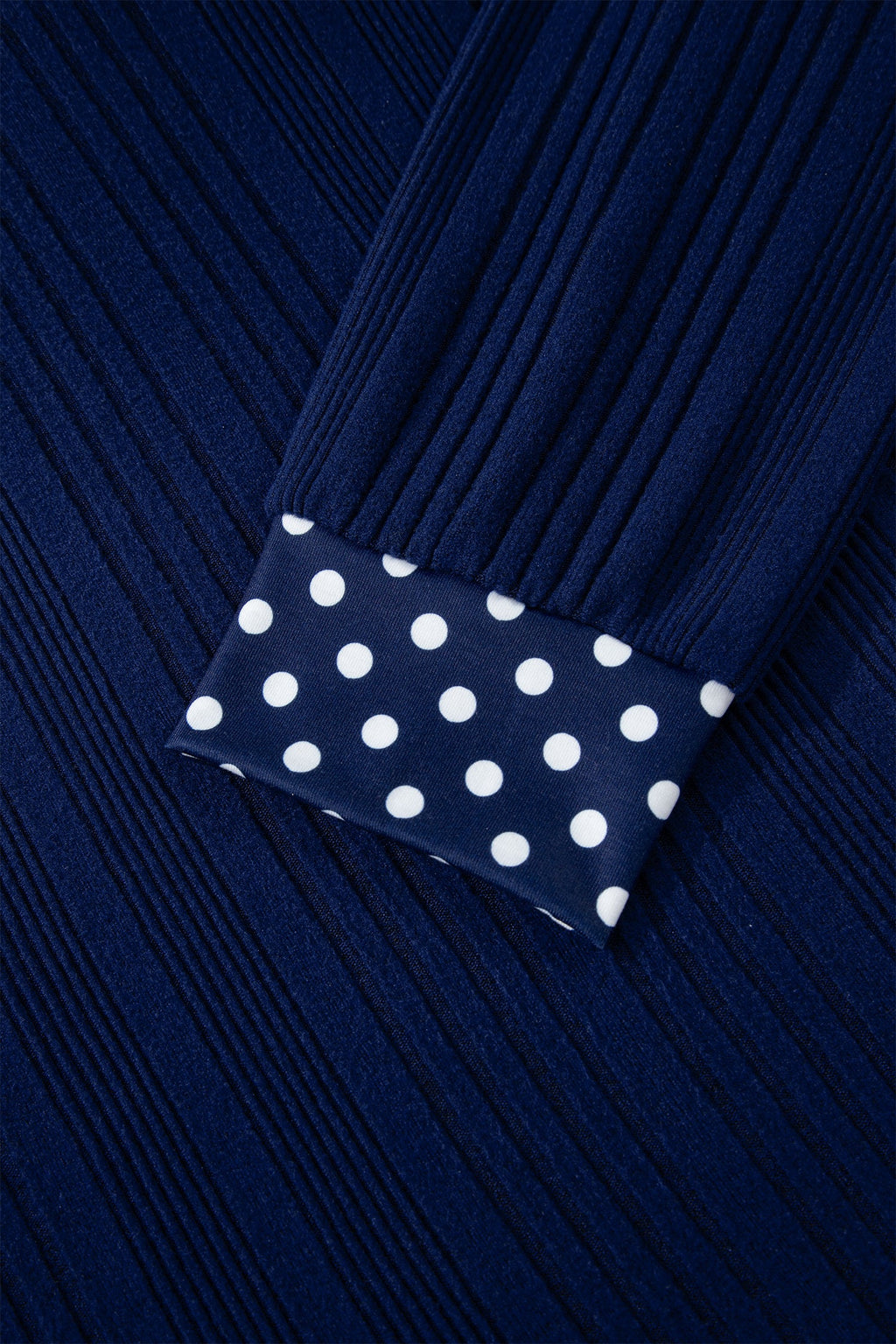 Dirty blue Polka Dot Trimmed V Neck Bow Tie Textured Ribbed Top
