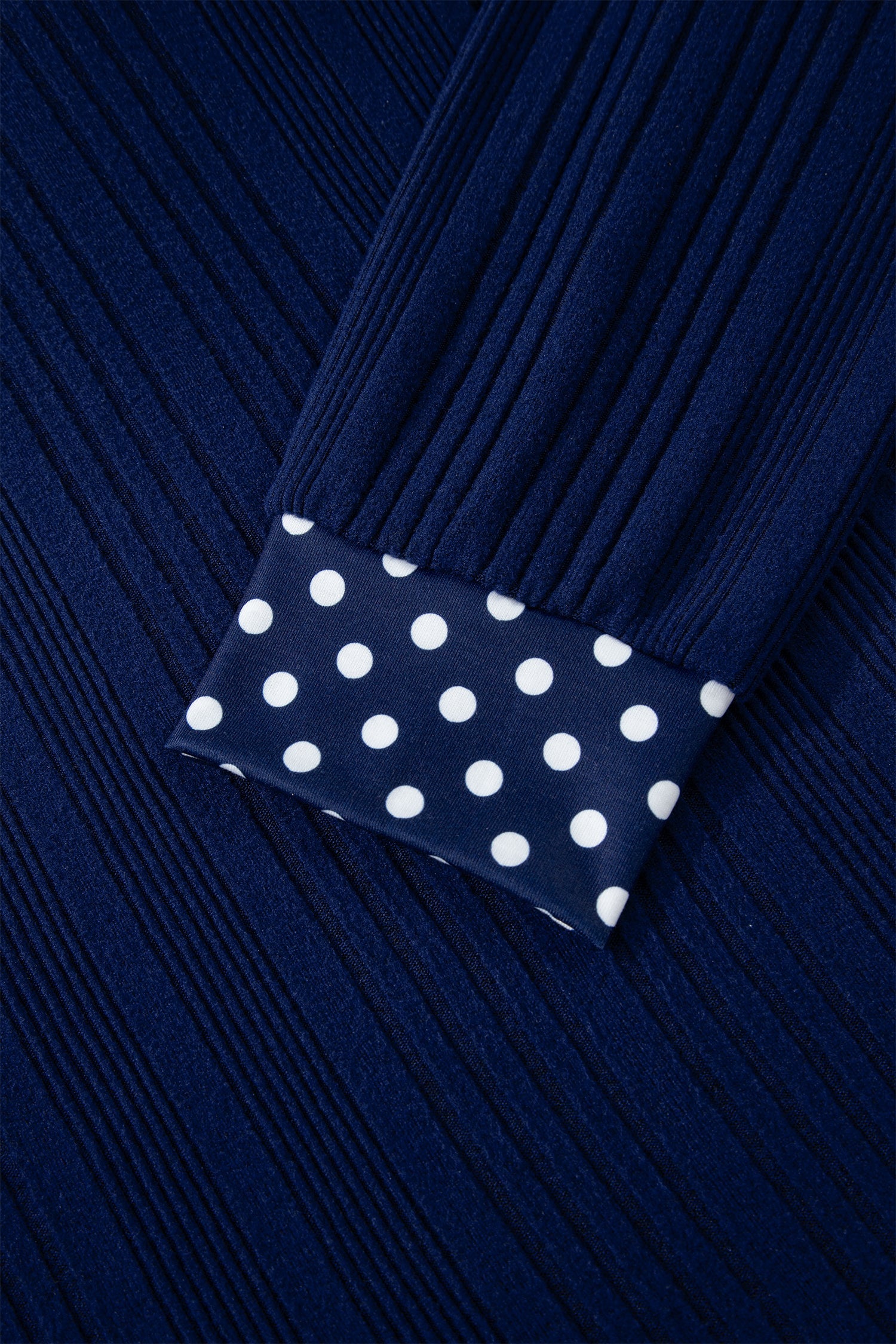 Dirty blue Polka Dot Trimmed V Neck Bow Tie Textured Ribbed Top