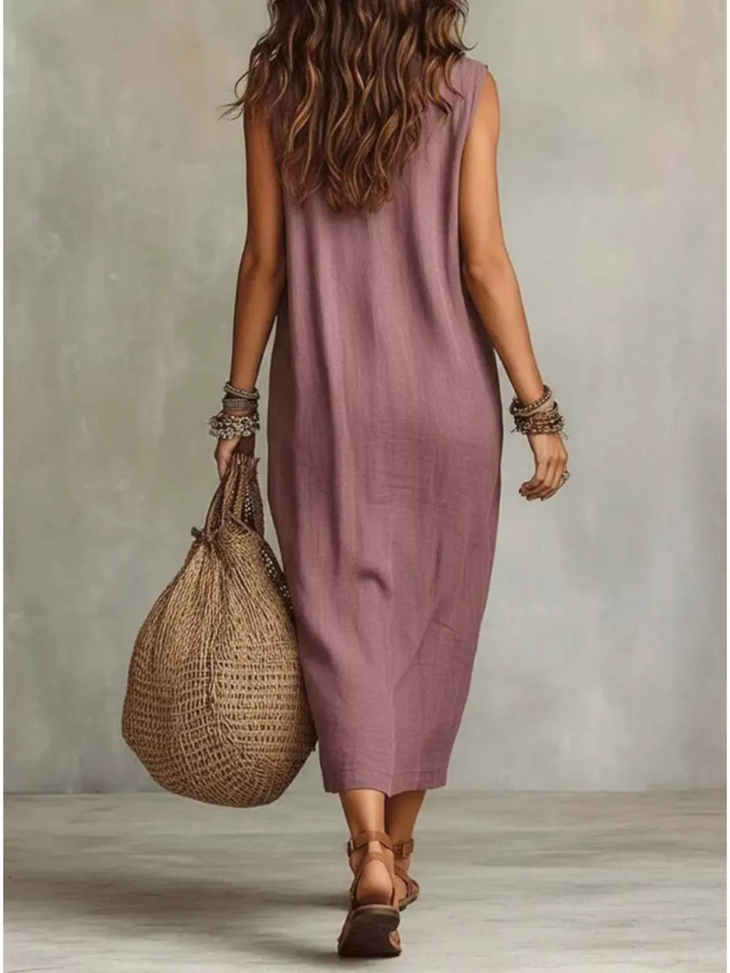 Full Size Cowl Neck Sleeveless Midi Dress Plus Size