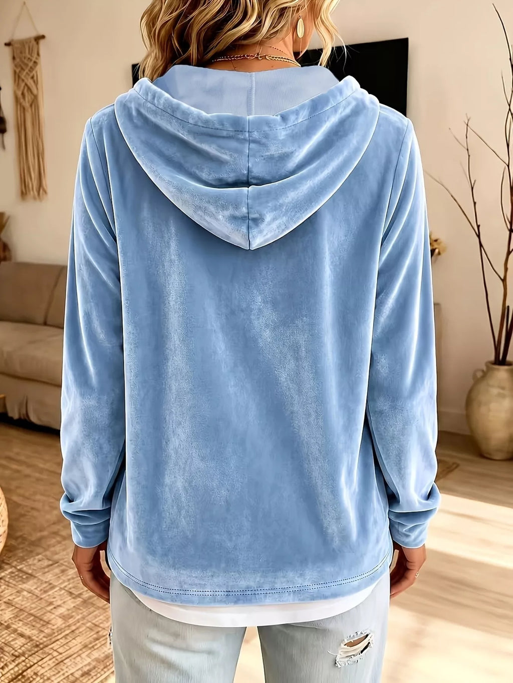 Full Size Drawstring Velvet Long Sleeve Hoodie Plus Size