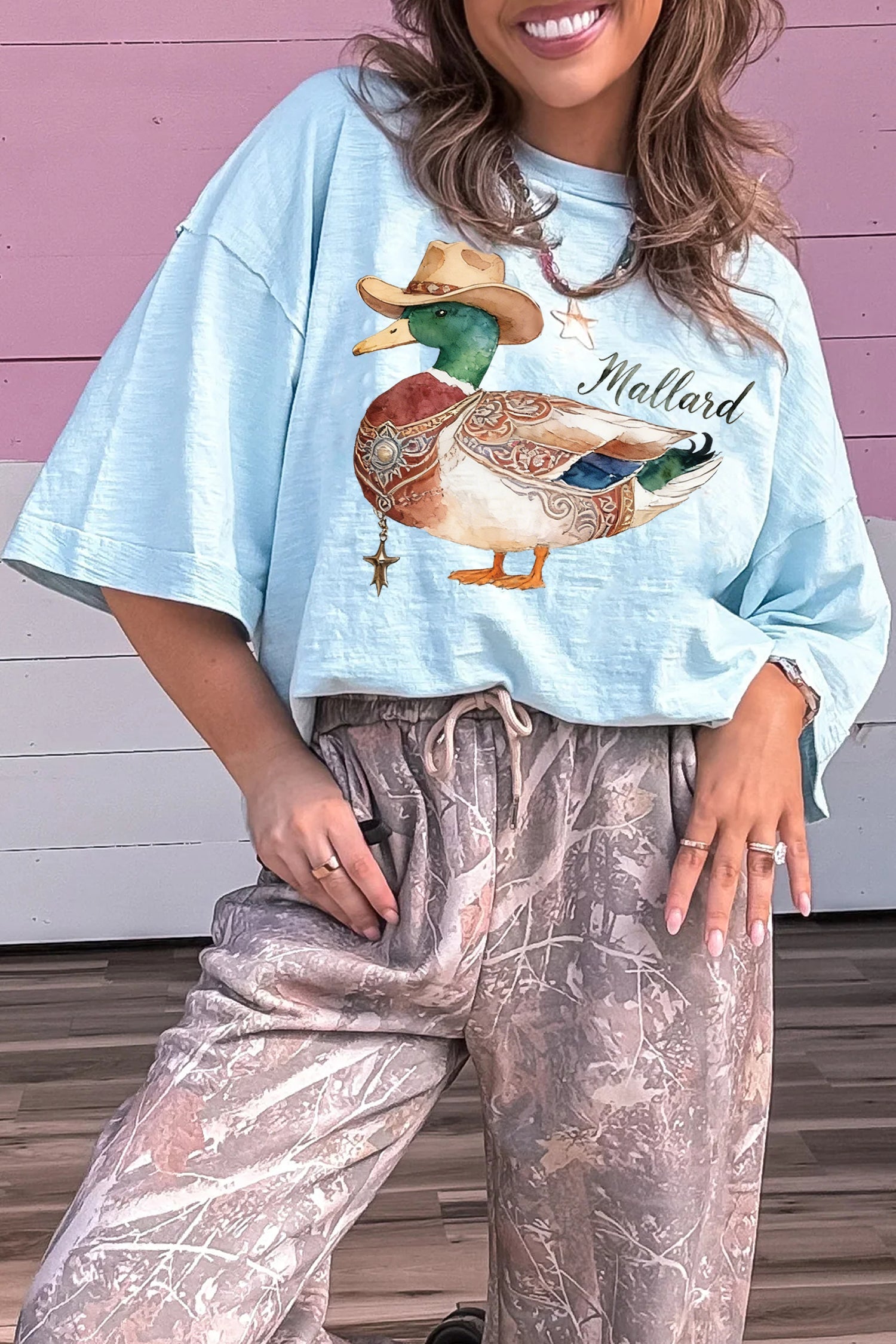 Mist Blue Western Mallard Oversized Tee