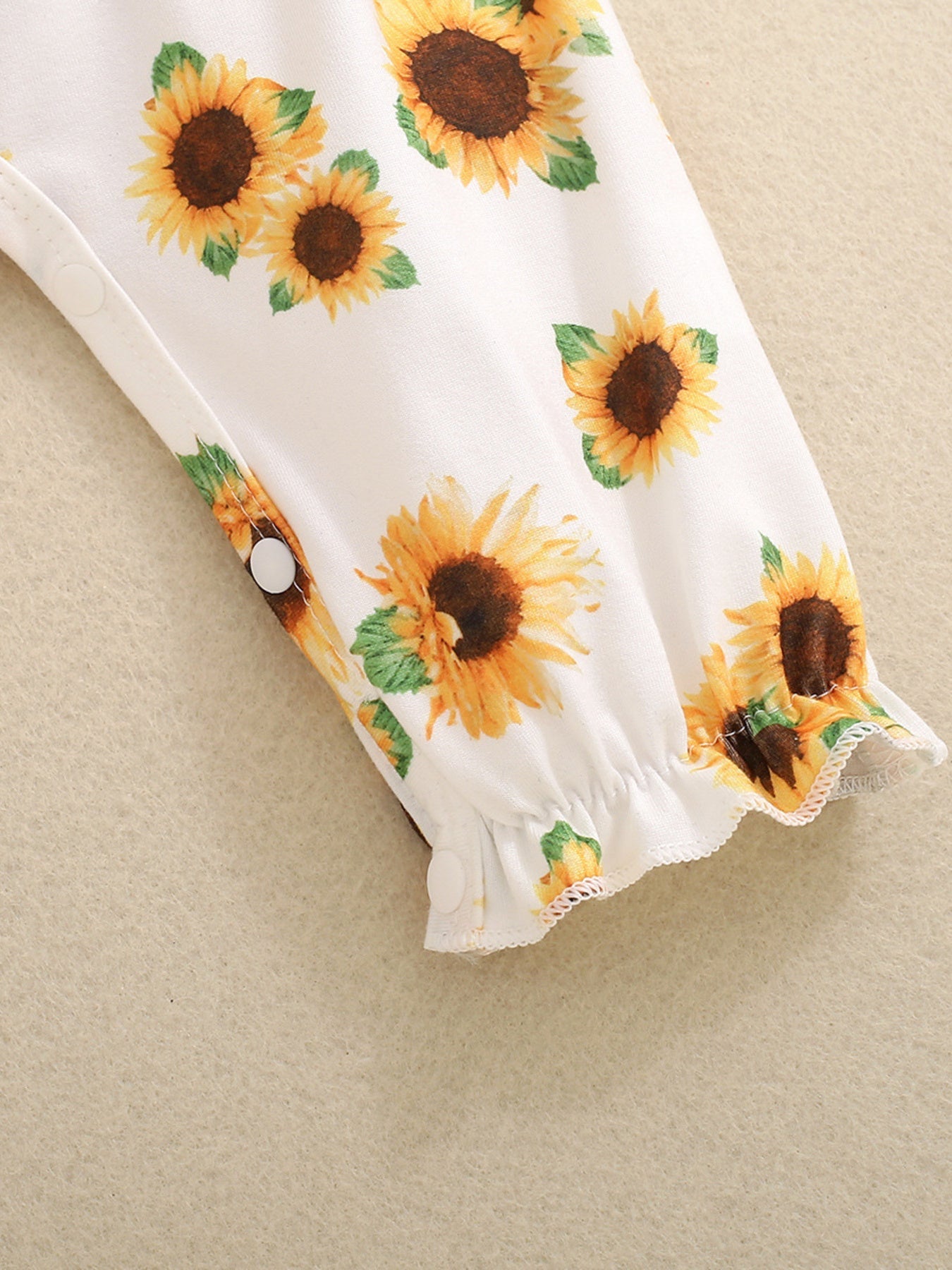 Children's Sunflower Print Smocked Ruffle Trim Jumpsuit