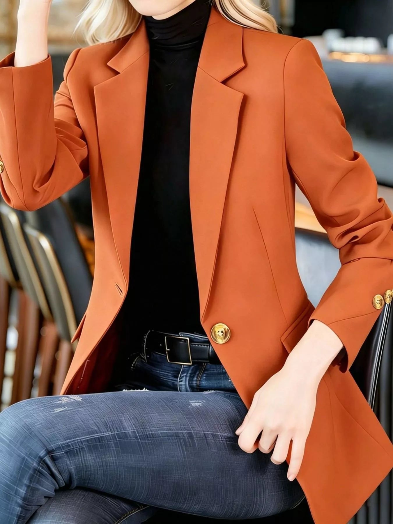 Full Size One Button Lapel Collar Blazer Plus Size