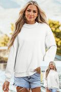 White Oversize Drop Shoulder Reversible Mock Neck Sweatshirt