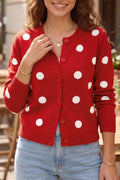 Casual Polka Dot Button Front Long Sleeve Sweater Cardigan