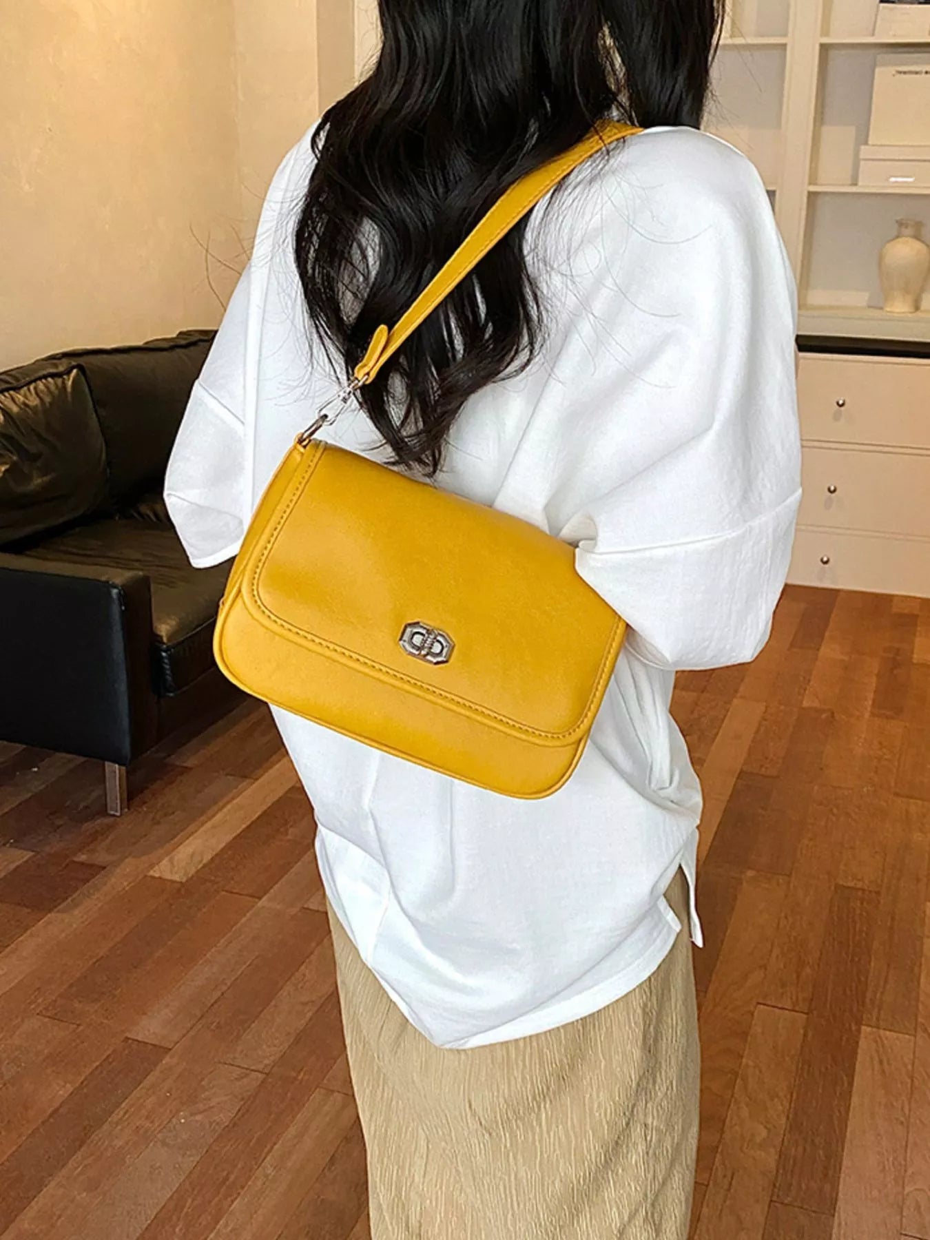 Twist Lock Flap Shoulder Bag