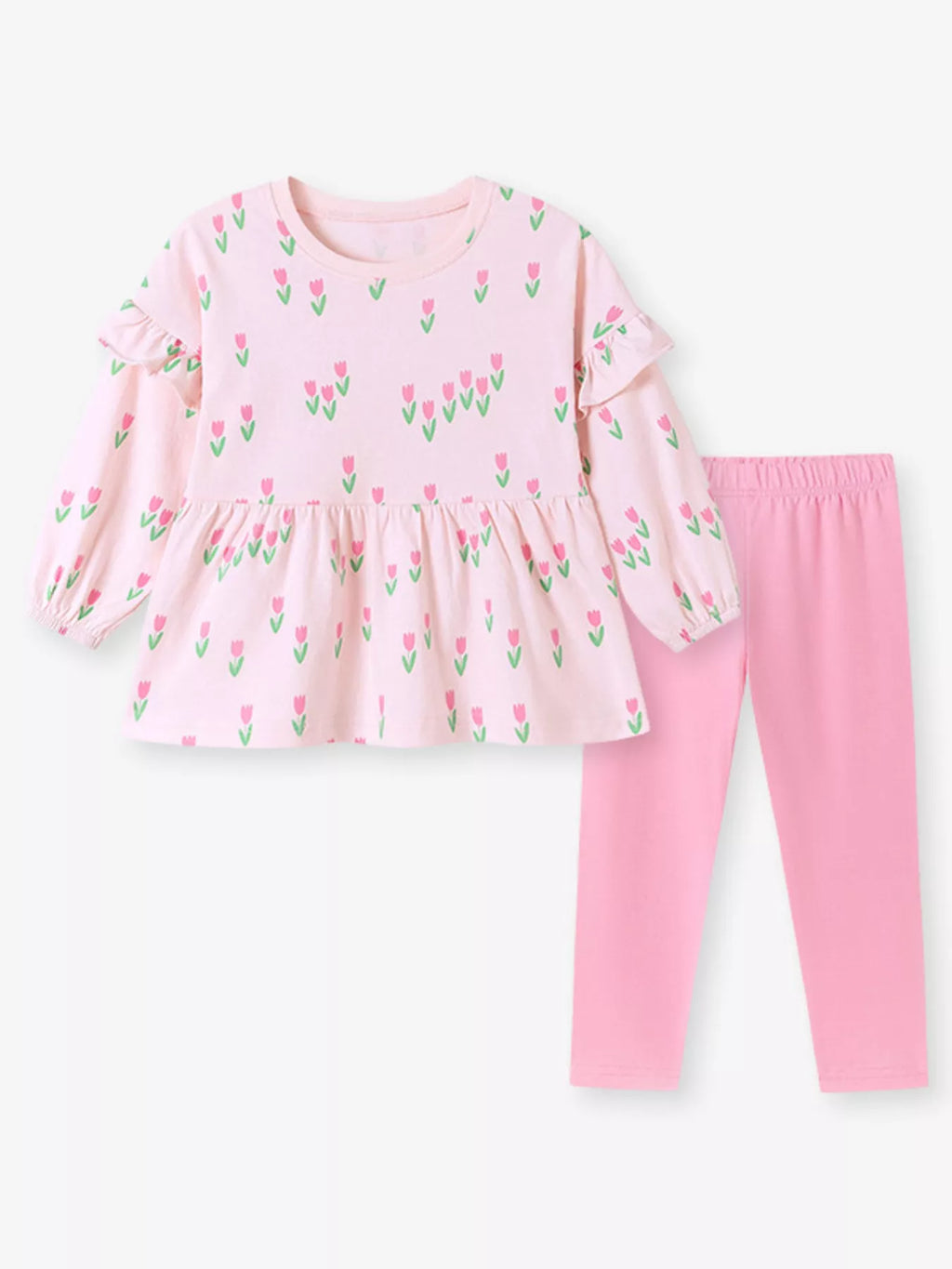 Children's Floral Print Peplum Top and Leggings Set