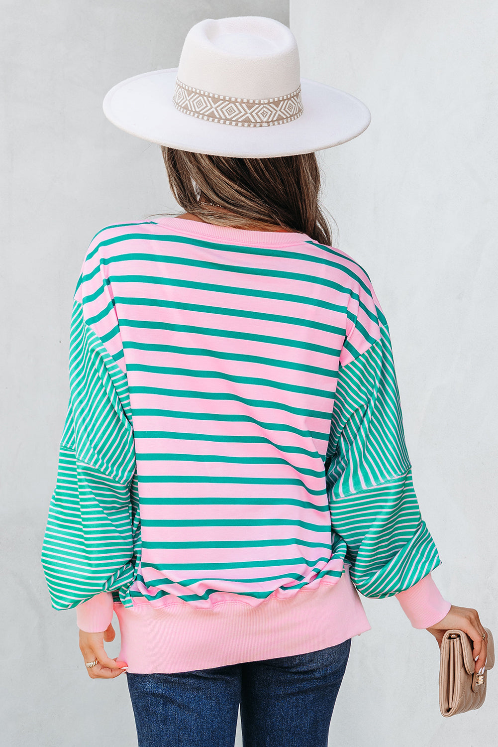 Stripe Colorblock Patchwork Side Slit Sweatshirt