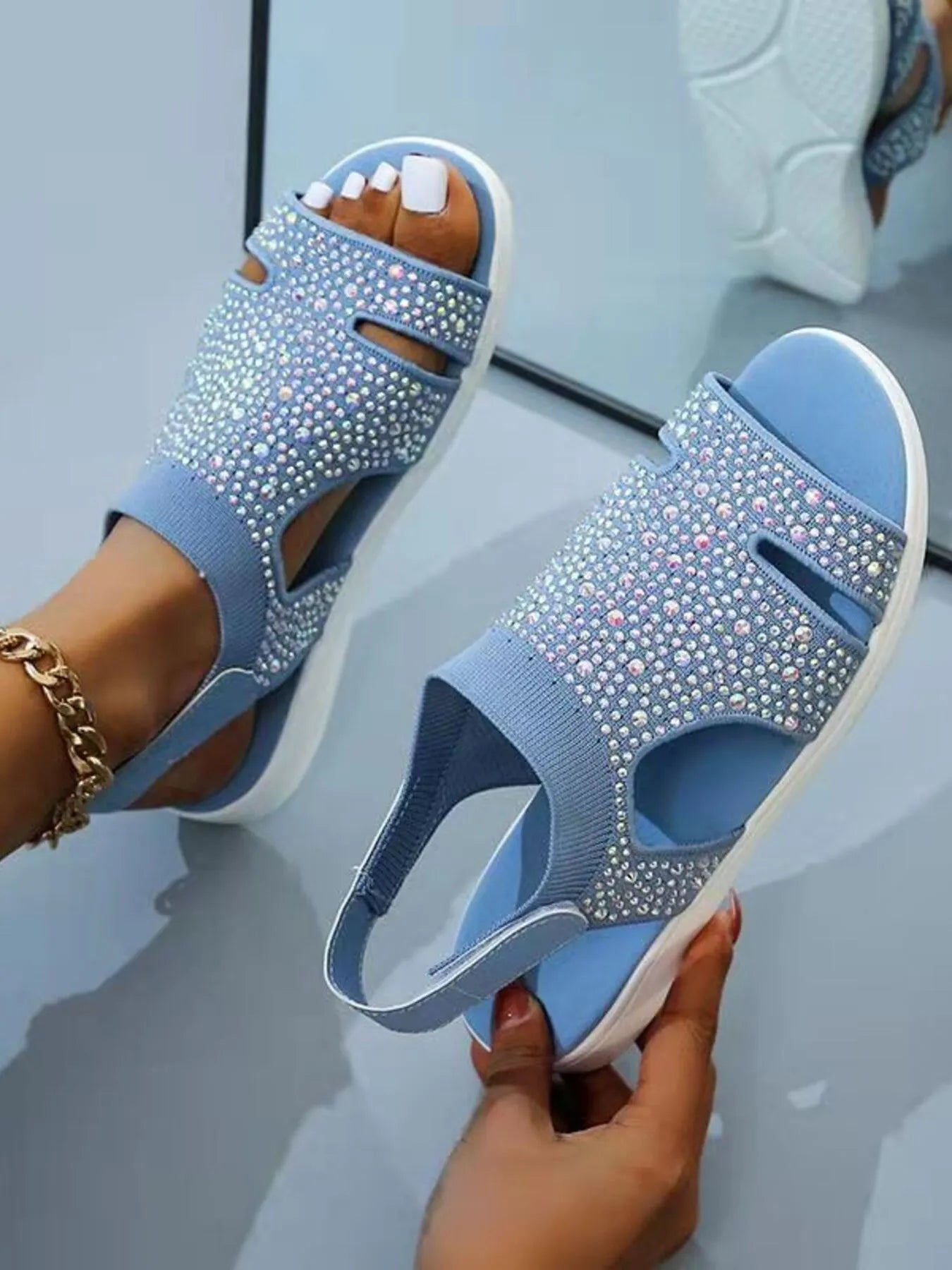 Rhinestone Embellished Cutout Sandals