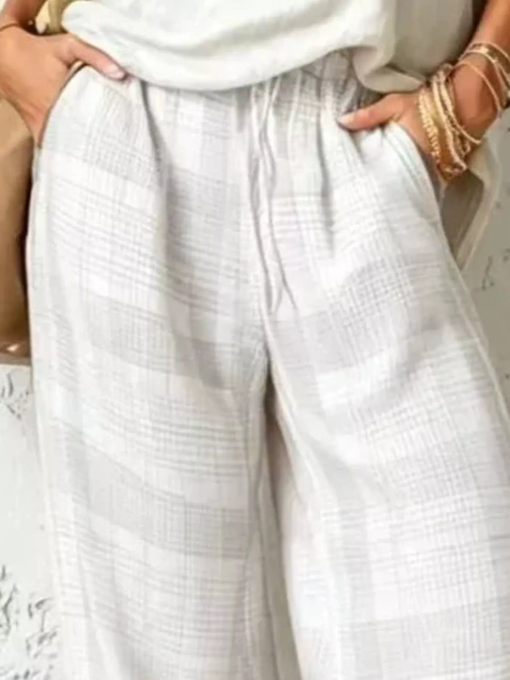 Full Size Sleeveless Cowl Neck Top and Plaid Wide-Leg Pant Two-Piece Set Plus Size