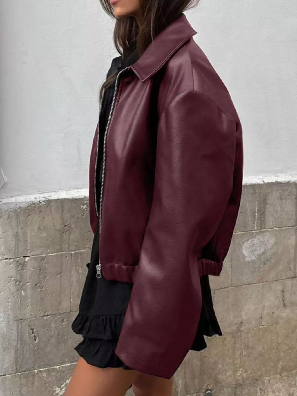 Faux Leather Zip Up Jacket