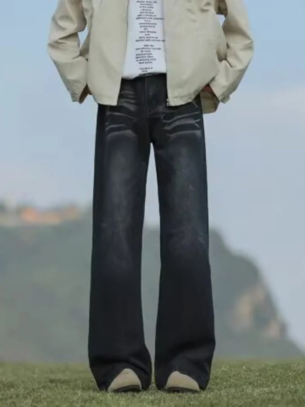 Men's Full Size Vintage Wash Wide Leg Jeans Plus Size