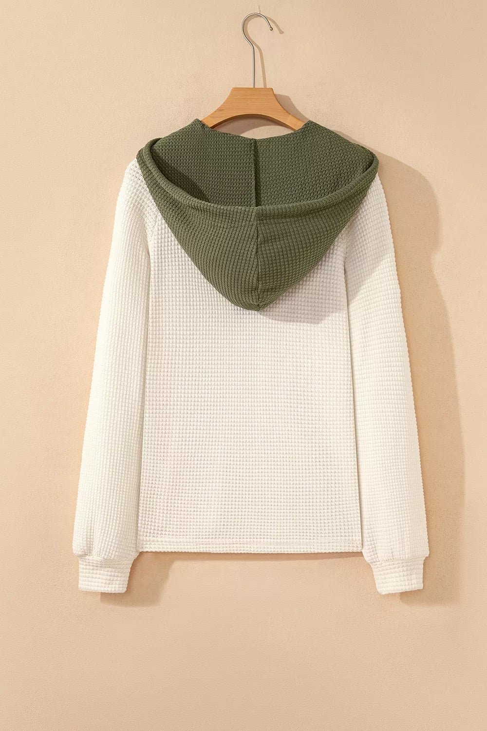 Drawstring Waffle Knit Henley Hoodie