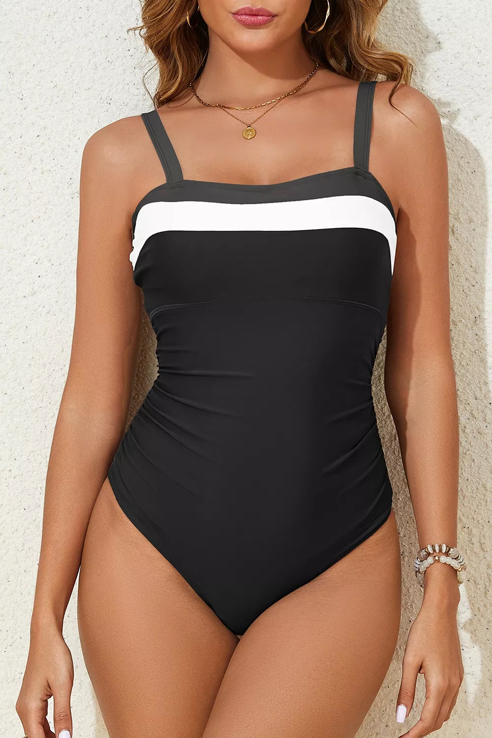 Color Block Detail Adjustable Straps One Piece Swimsuit
