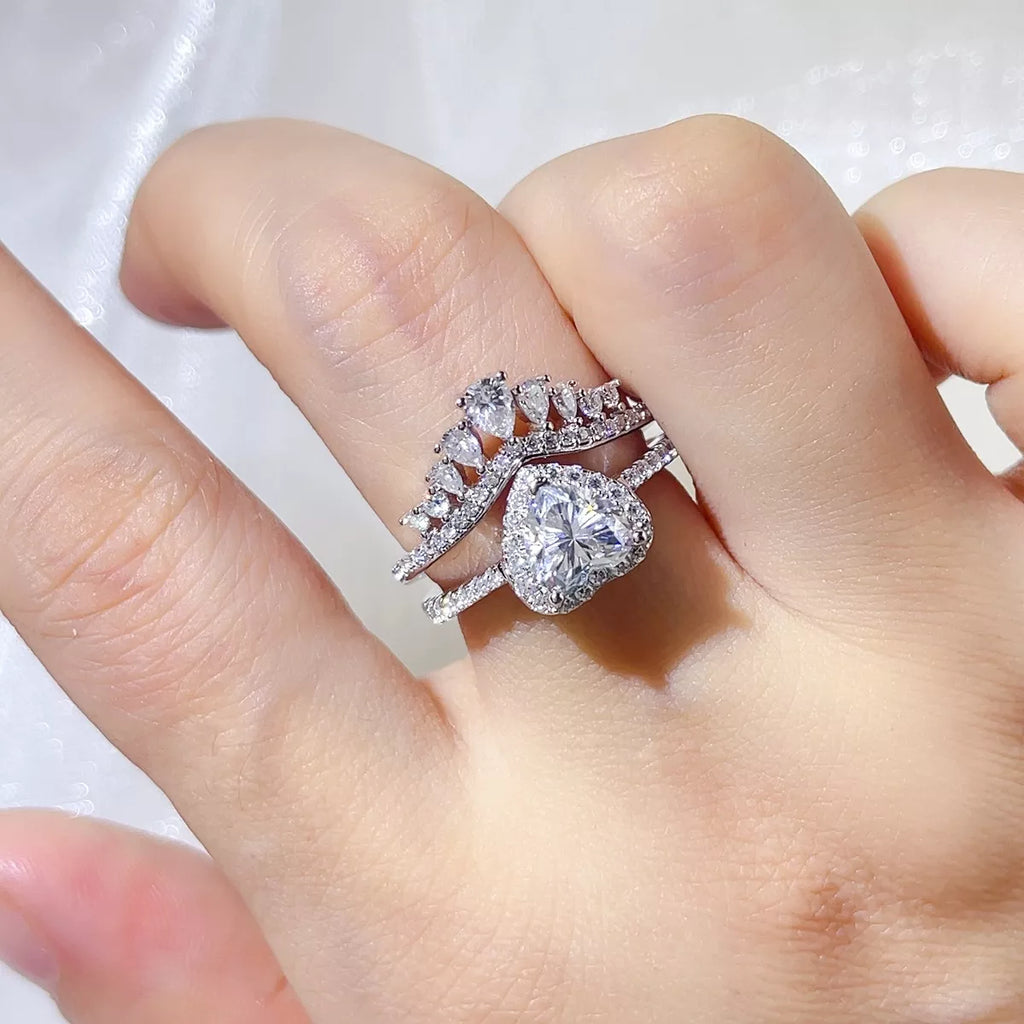 2 Carat 925 Sterling Silver Moissanite Ring Set