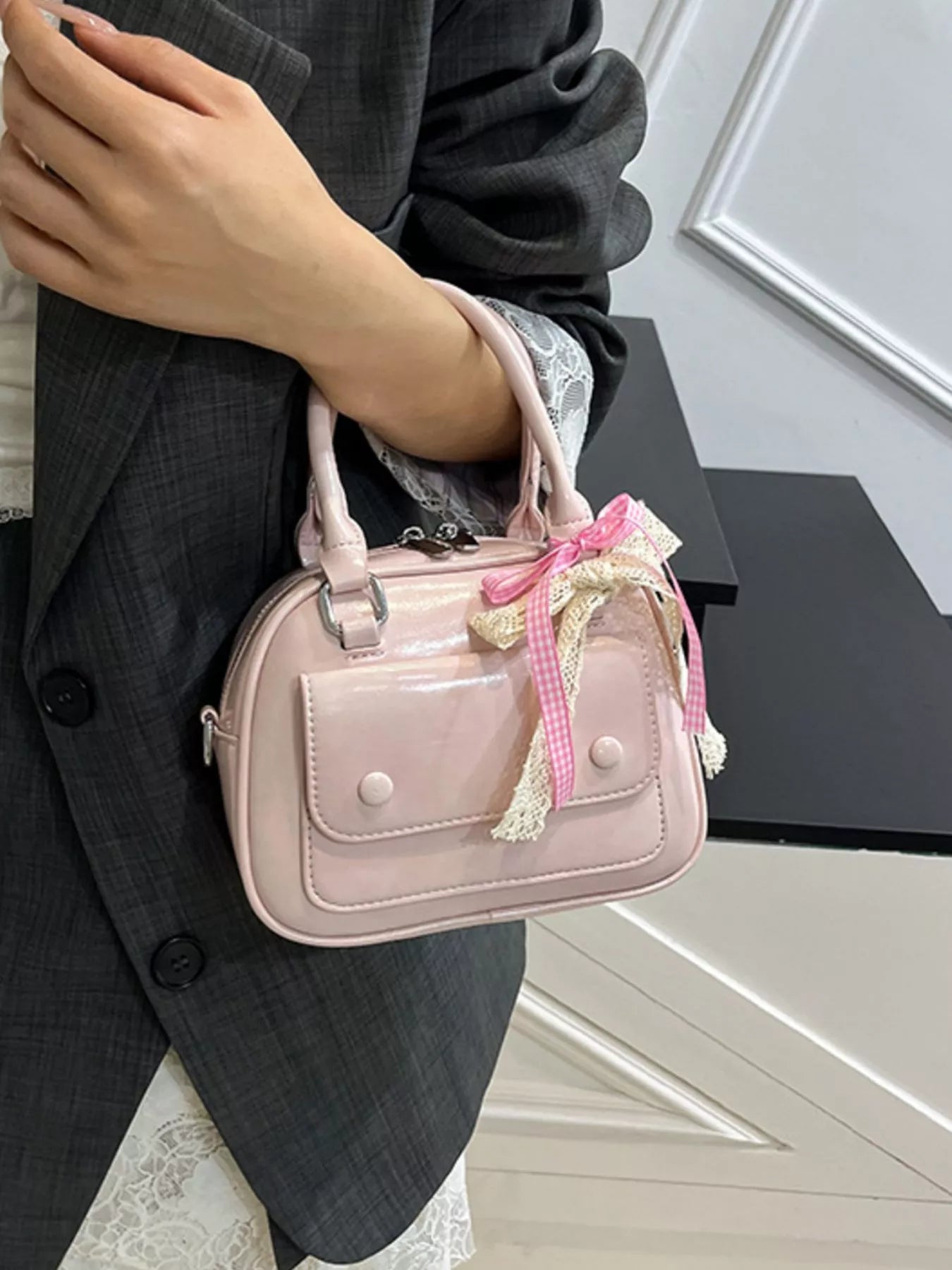 Bow Decor Top Handle Handbag
