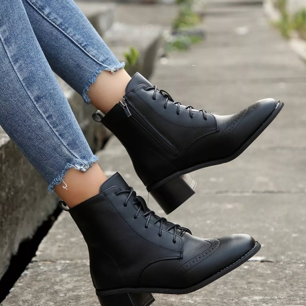 Lace-Up Ankle Boots with Zipper