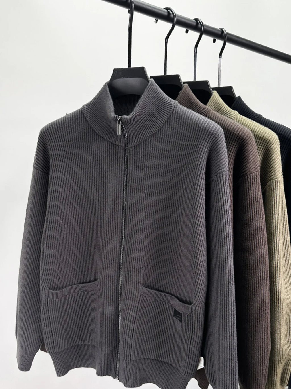 Men's Plus Size Zip-Up Ribbed Knit Cardigan