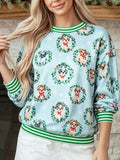 Abstract Dog Print Ribbed Cuff Round Neck Long Sleeve Sweatshirt