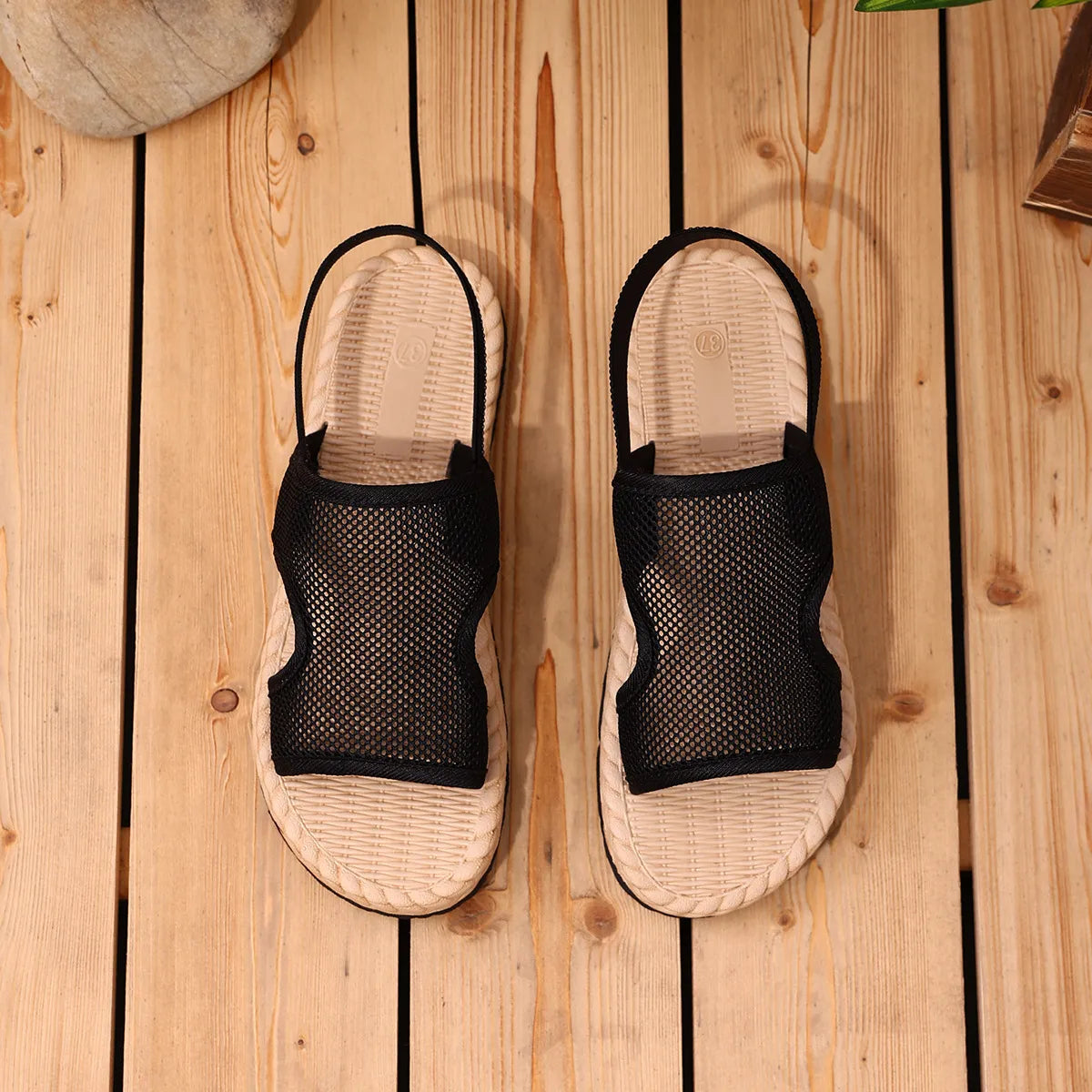 Mesh Open Toe Flats Sandals