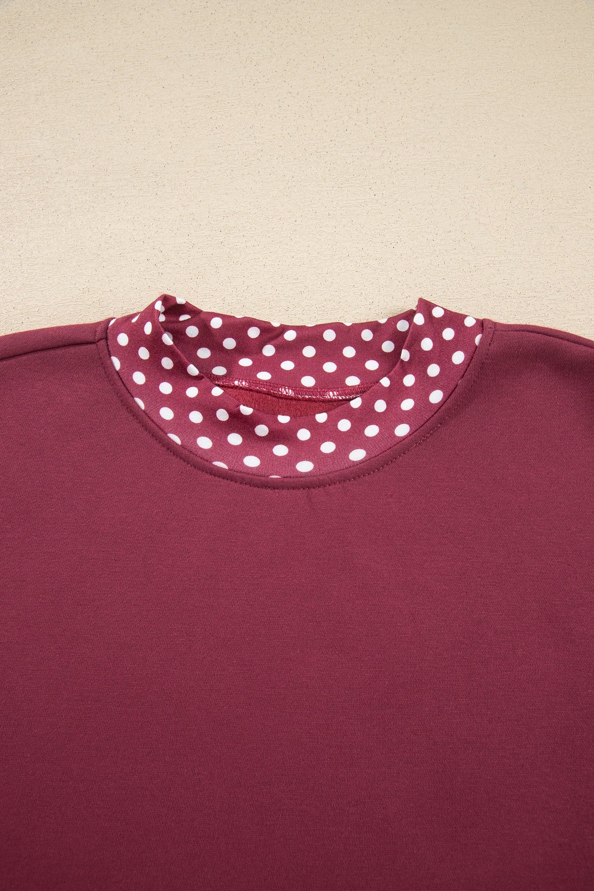 Polka Dot Contrast Trim Mock Neck Sweatshirt