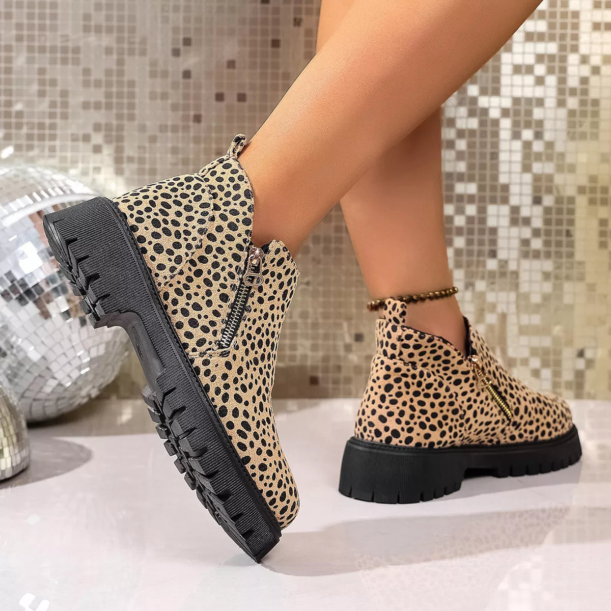 Leopard Platform Side Zip Boots