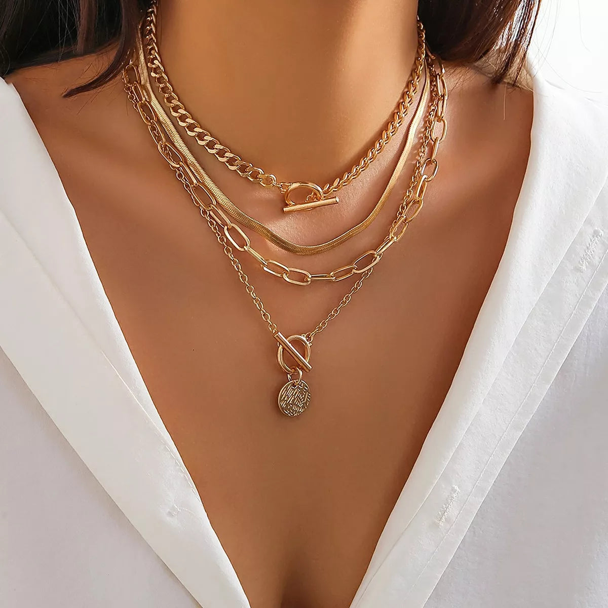 4-Piece Layered Coin Pendant Necklace