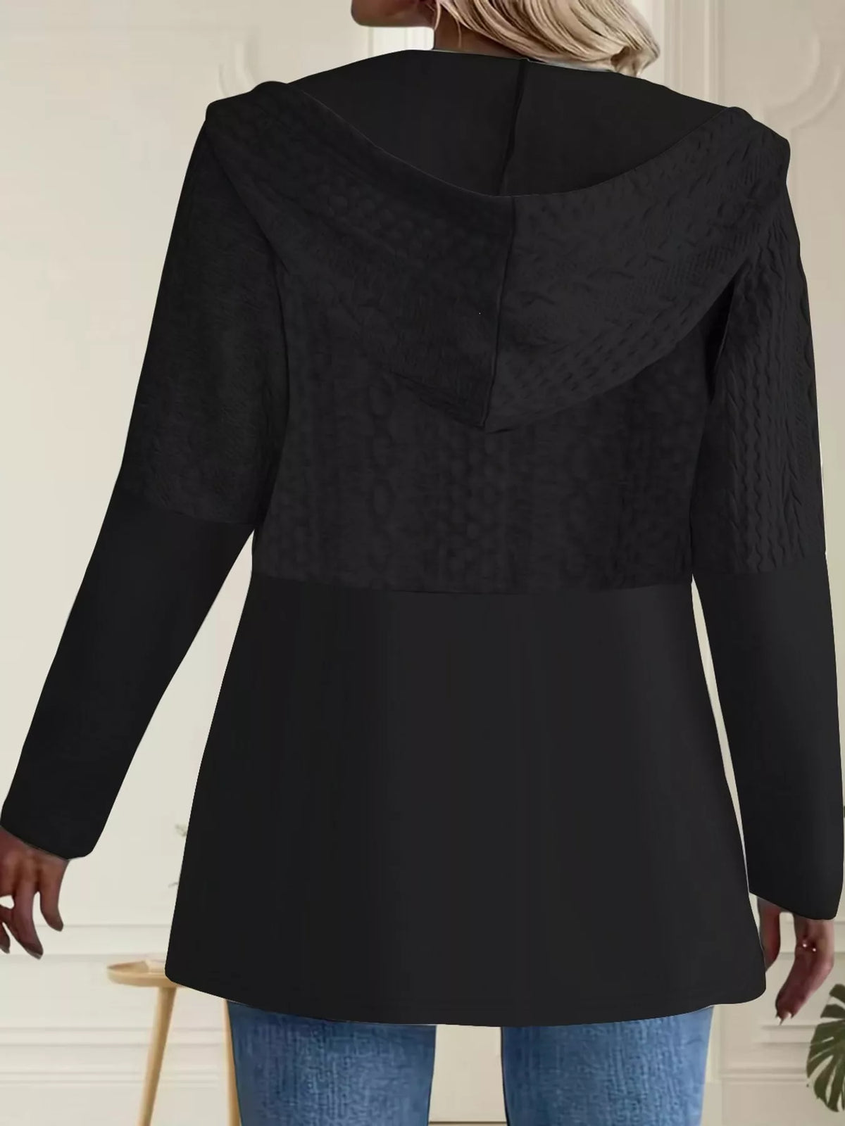 Full Size Textured Hooded Zip-Up Jacket Plus Size