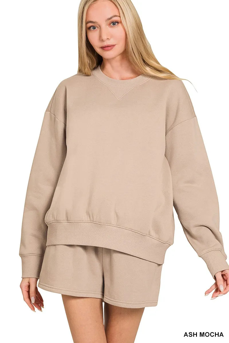 Fleece Long Sleeve Sweatshirt and Shorts Set