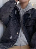 Men's Full Size Distressed Button Up Denim Jacket Plus Size