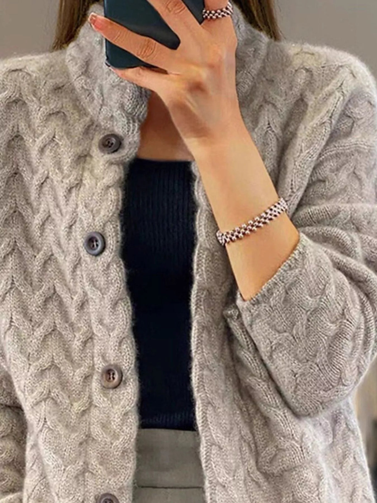 Full Size Textured Knit Button-Down Cardigan Plus Size