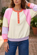 Multicolour Exposed Seam Colorblock Patchwork Long Sleeve Top