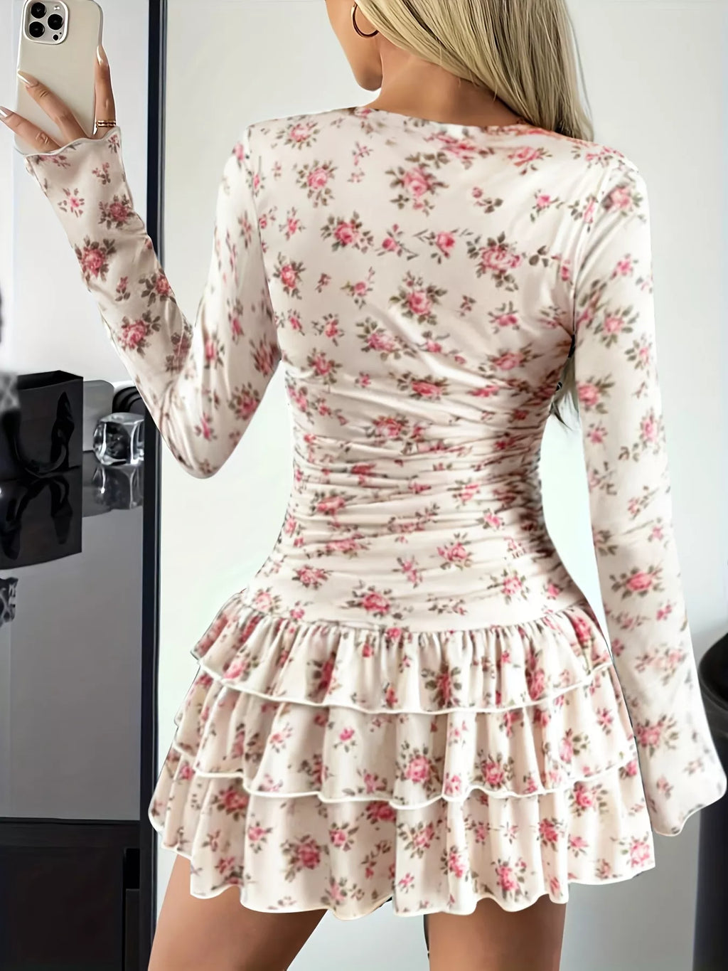 Long Sleeve Ruffled Hem Mini Dress