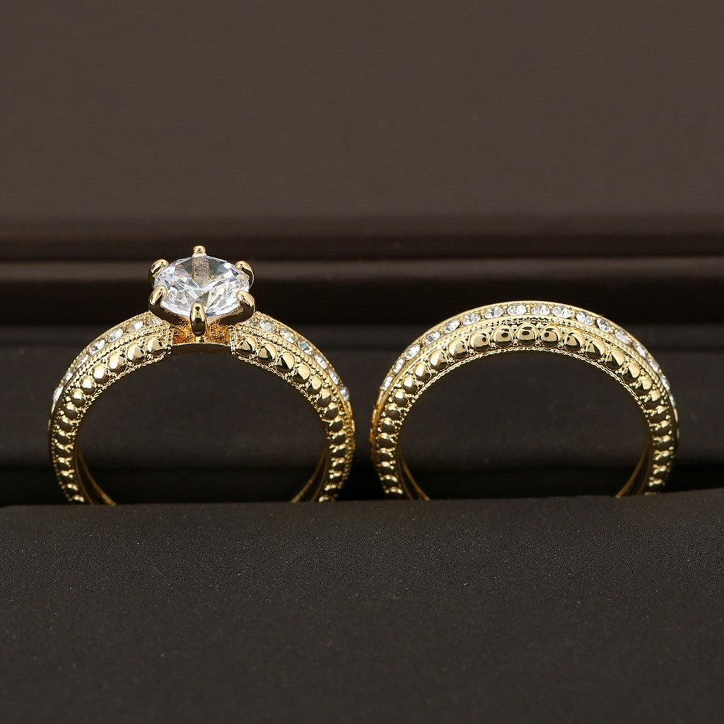 Cross-border Wish Explosions Couple Ring Wedding Ring Wedding Ring Diamond Ring Micro-inlaid Zircon Shiny High-end Hand Jewelry