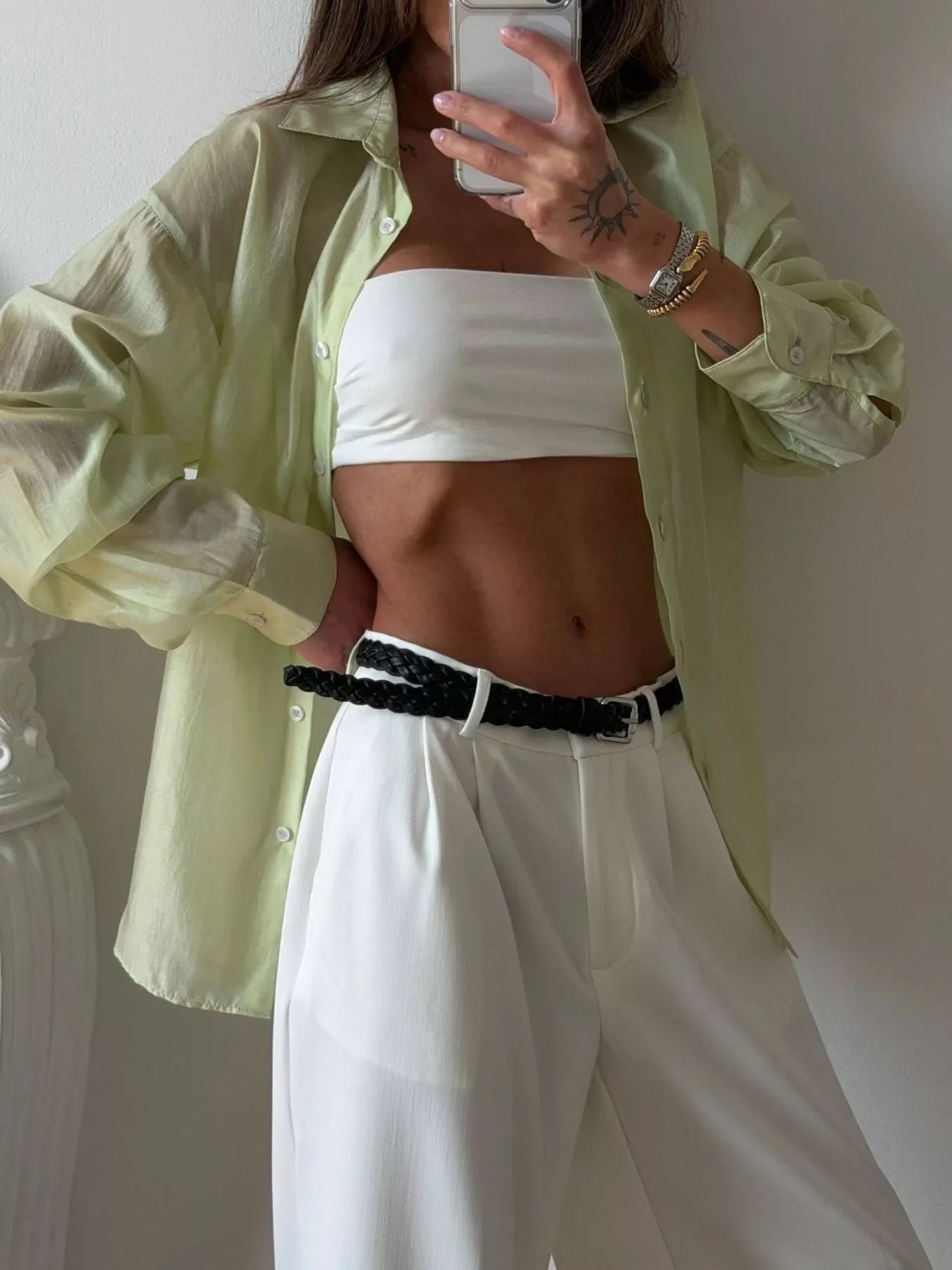 Sheer Oversized Button-Up Shirt