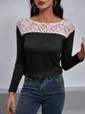 Ivy Lane Lace Trim Long Sleeve Round Neck Tee