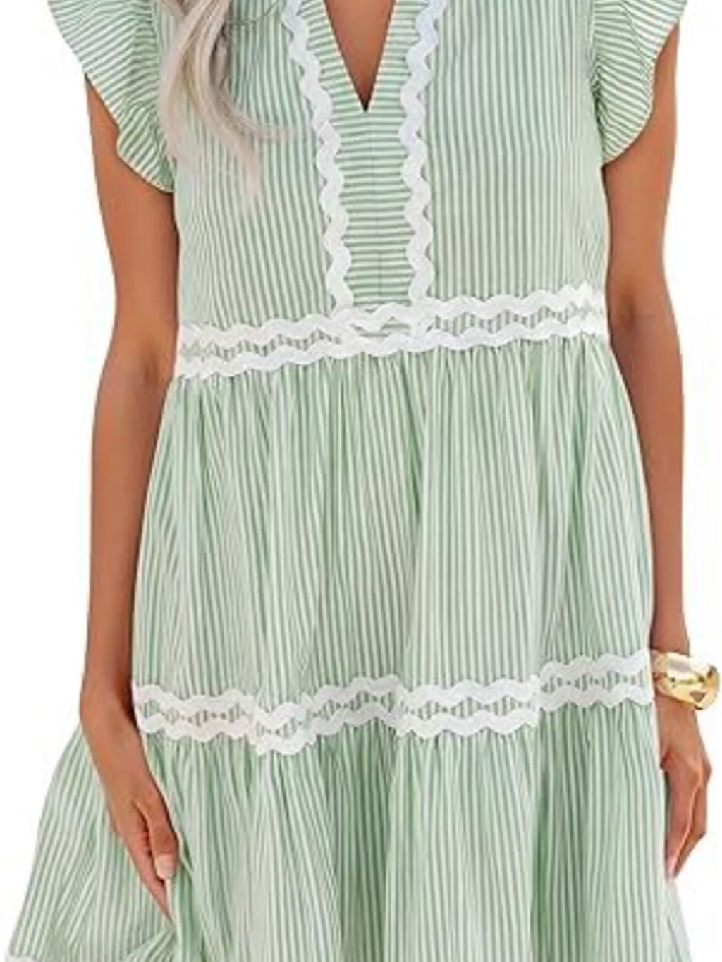 Striped Ruffle Sleeve Tiered Dress
