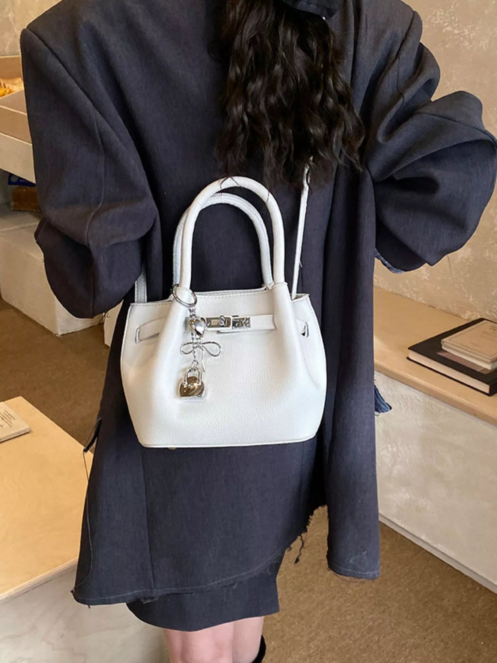 Leather Crossbody Bag with Lock Detail