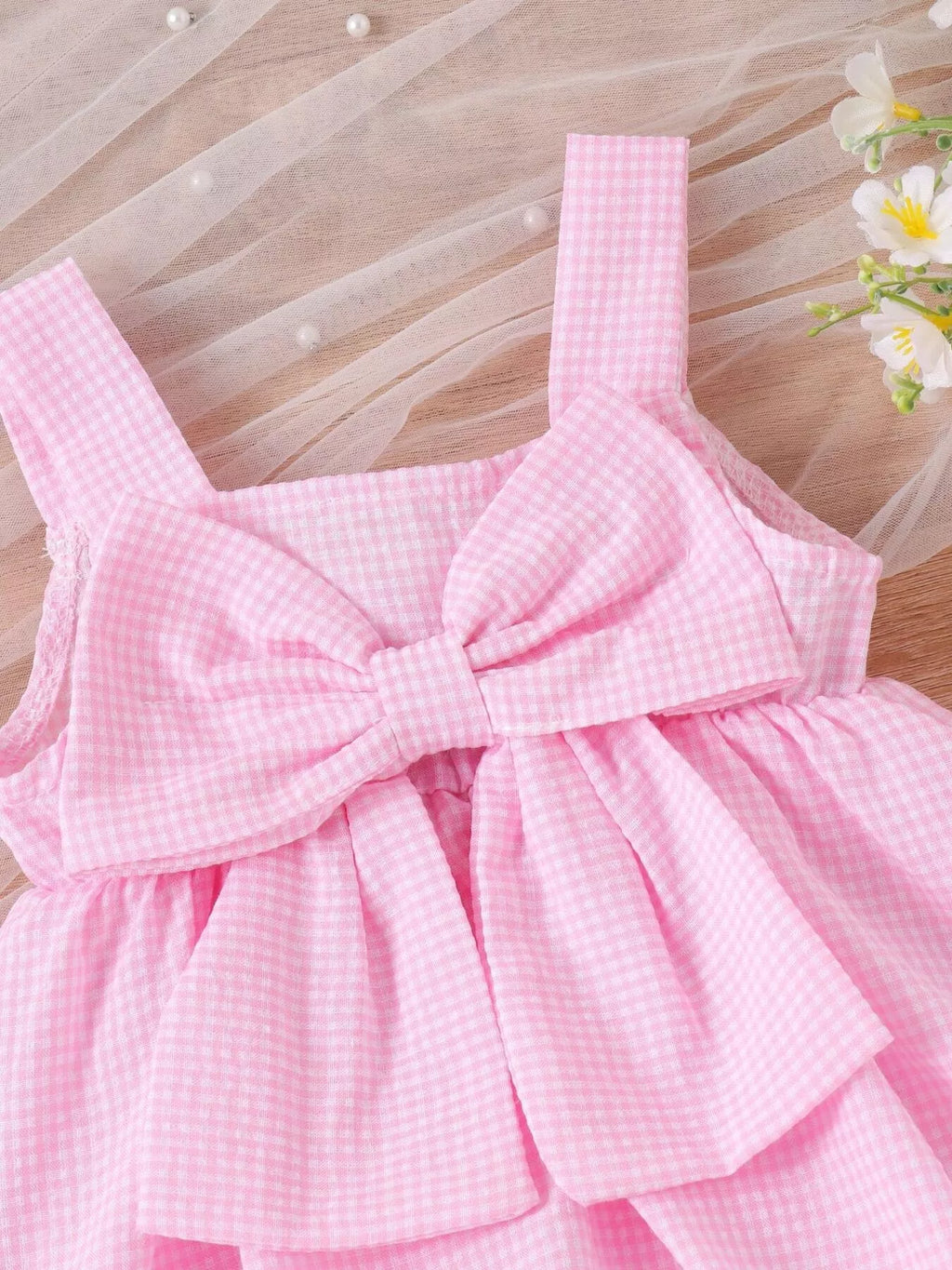 Children's Bow-Knot Gingham One-Piece Dress