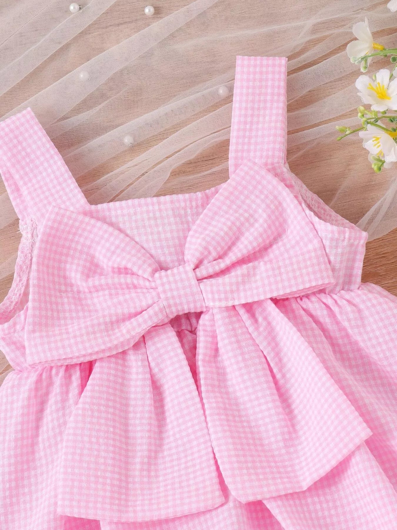 Children's Bow-Knot Gingham One-Piece Dress
