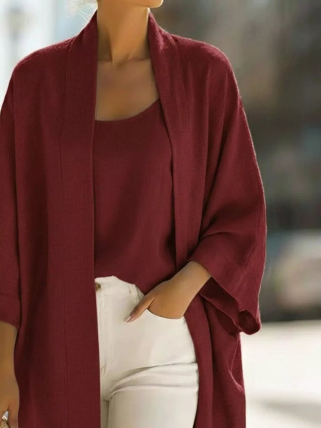 Full Size Open-Front Cardigan and Matching Tank Top Set Plus Size