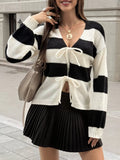 Striped Tie-Front Knit Cardigan