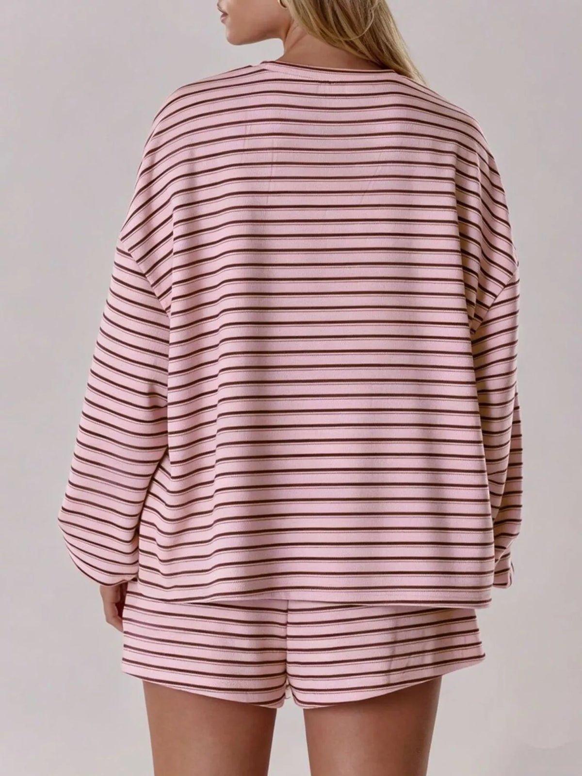 Casual Striped Long-Sleeve Top and Shorts Set