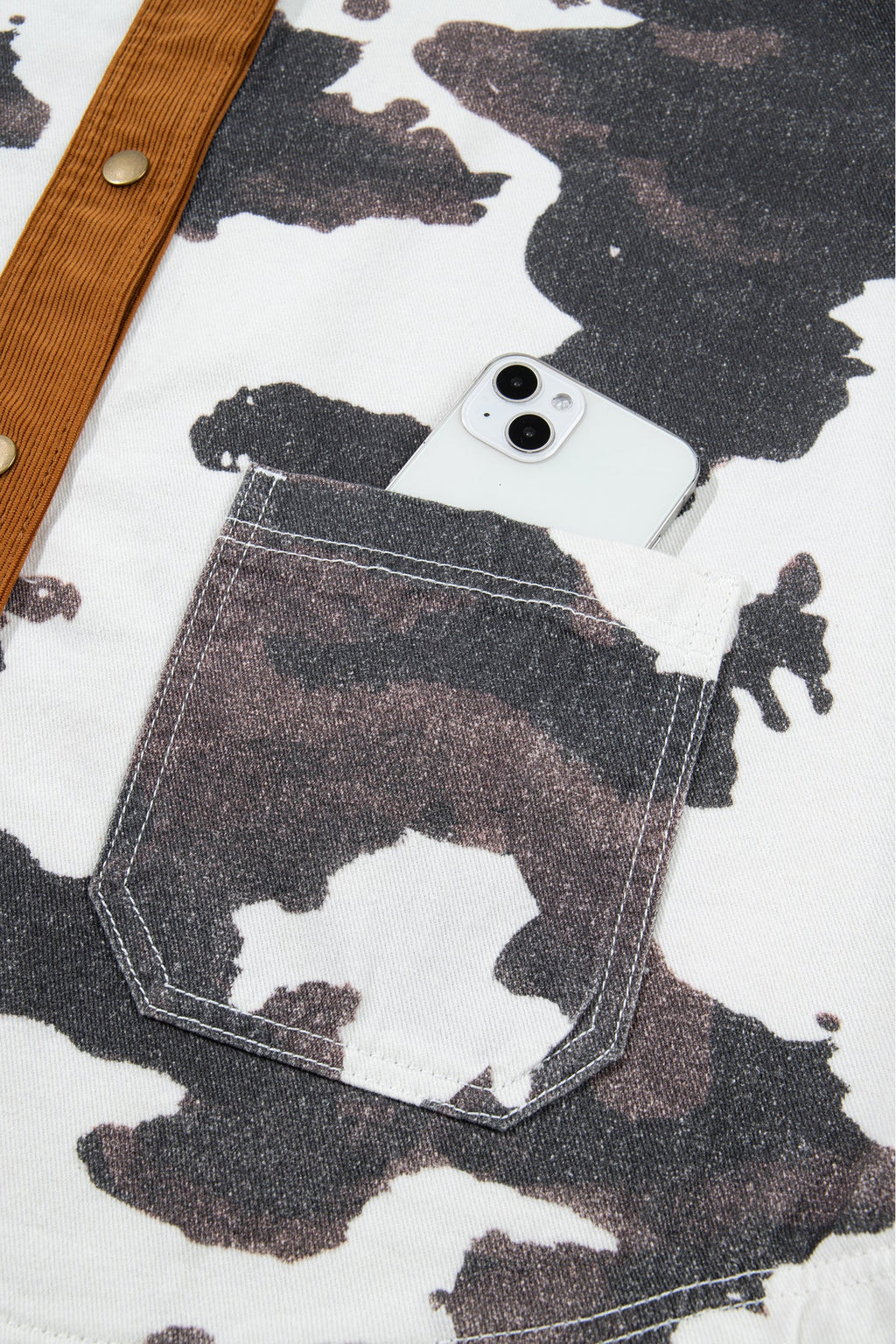 Multicolour Western Cow Print Long Sleeve Button-Up Denim Jacket