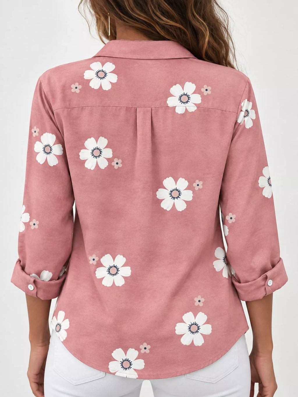 Full Size Floral Print Button-Down Casual Shirt Plus Size