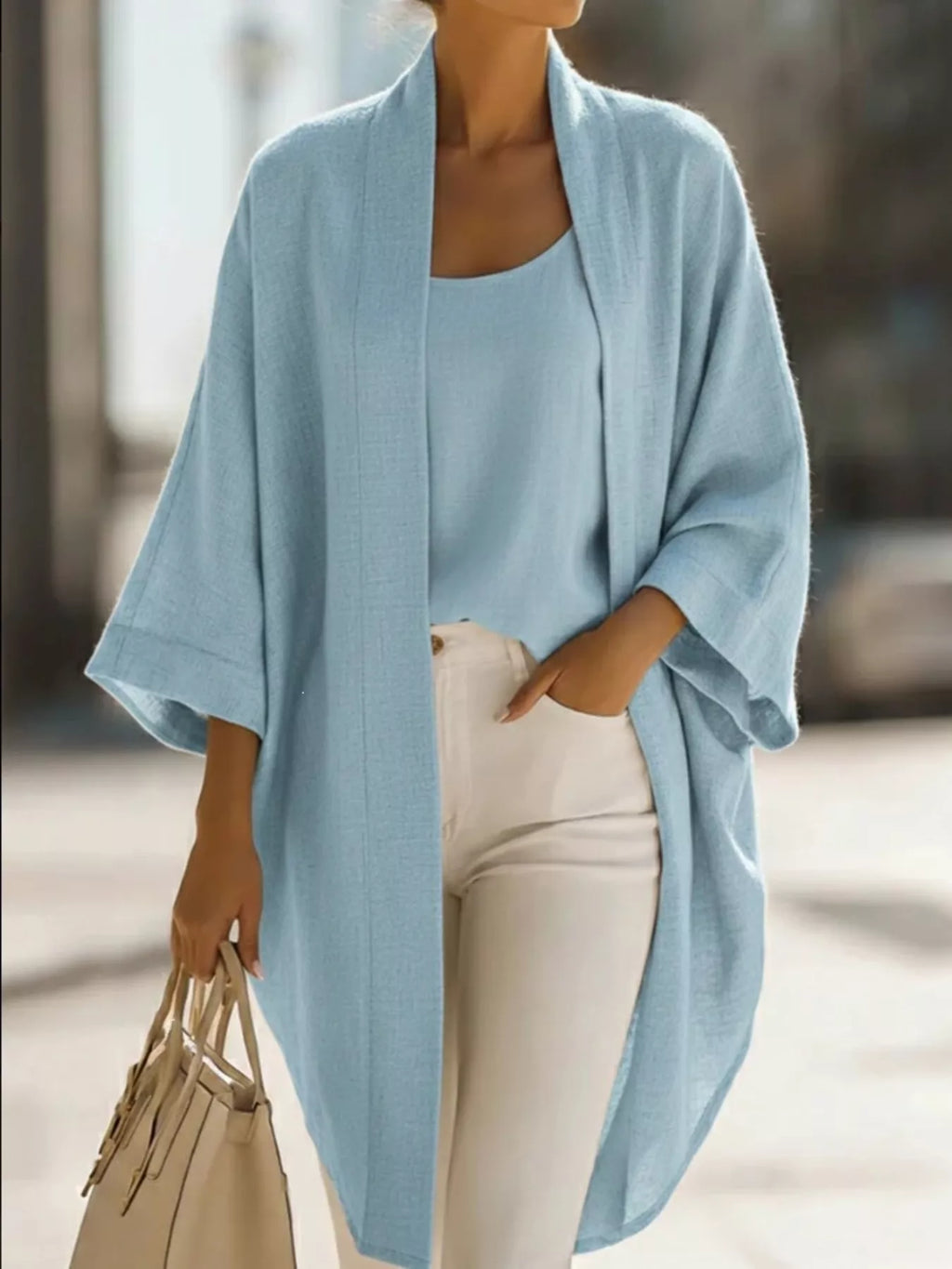 Full Size Open-Front Cardigan and Matching Tank Top Set Plus Size