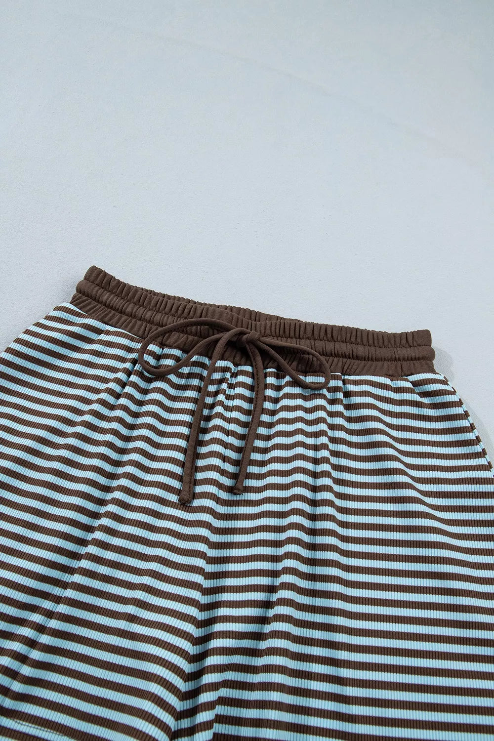 Stripe Oversized Long Sleeve Top Drawstring Loose Shorts 2pcs Set