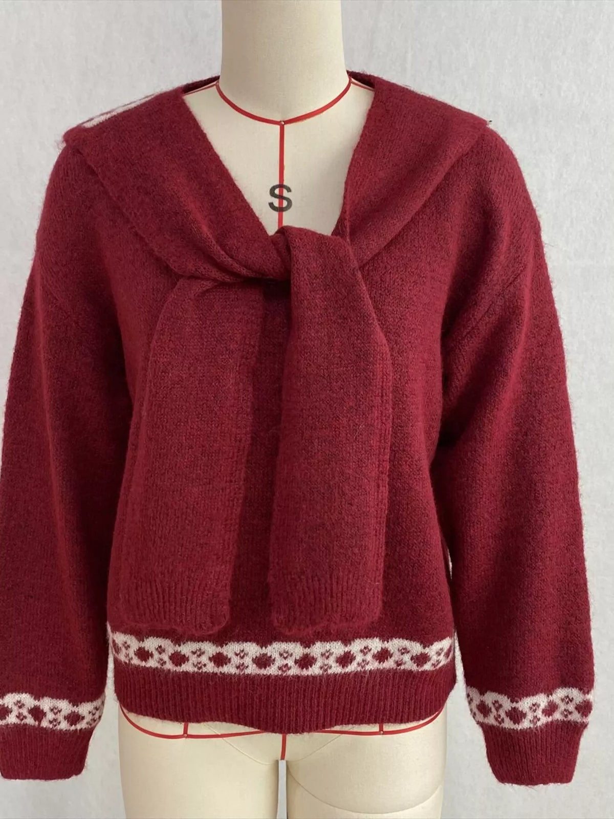 Scarf Detail Dropped Shoulder Sweater