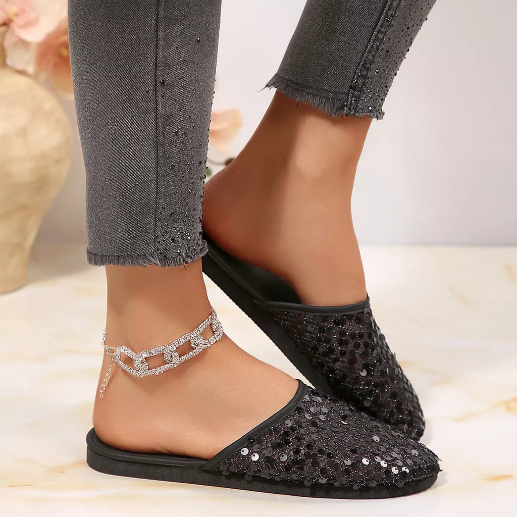 Round Toe Sequin Sandals
